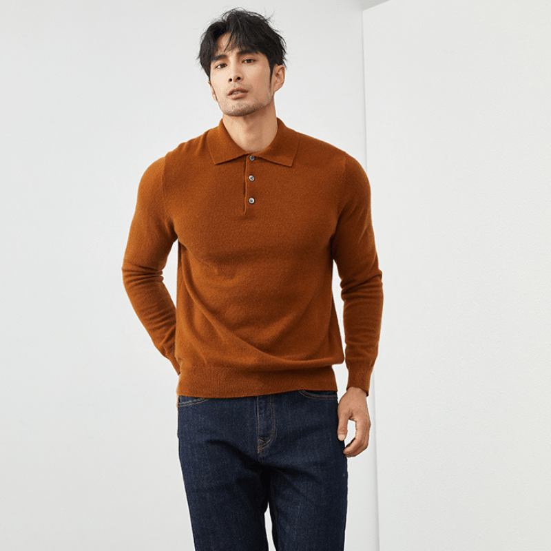 Primadon Pullover Orange / XS Florian | Eleganter Cashmere-Polo-Pullover für Herren