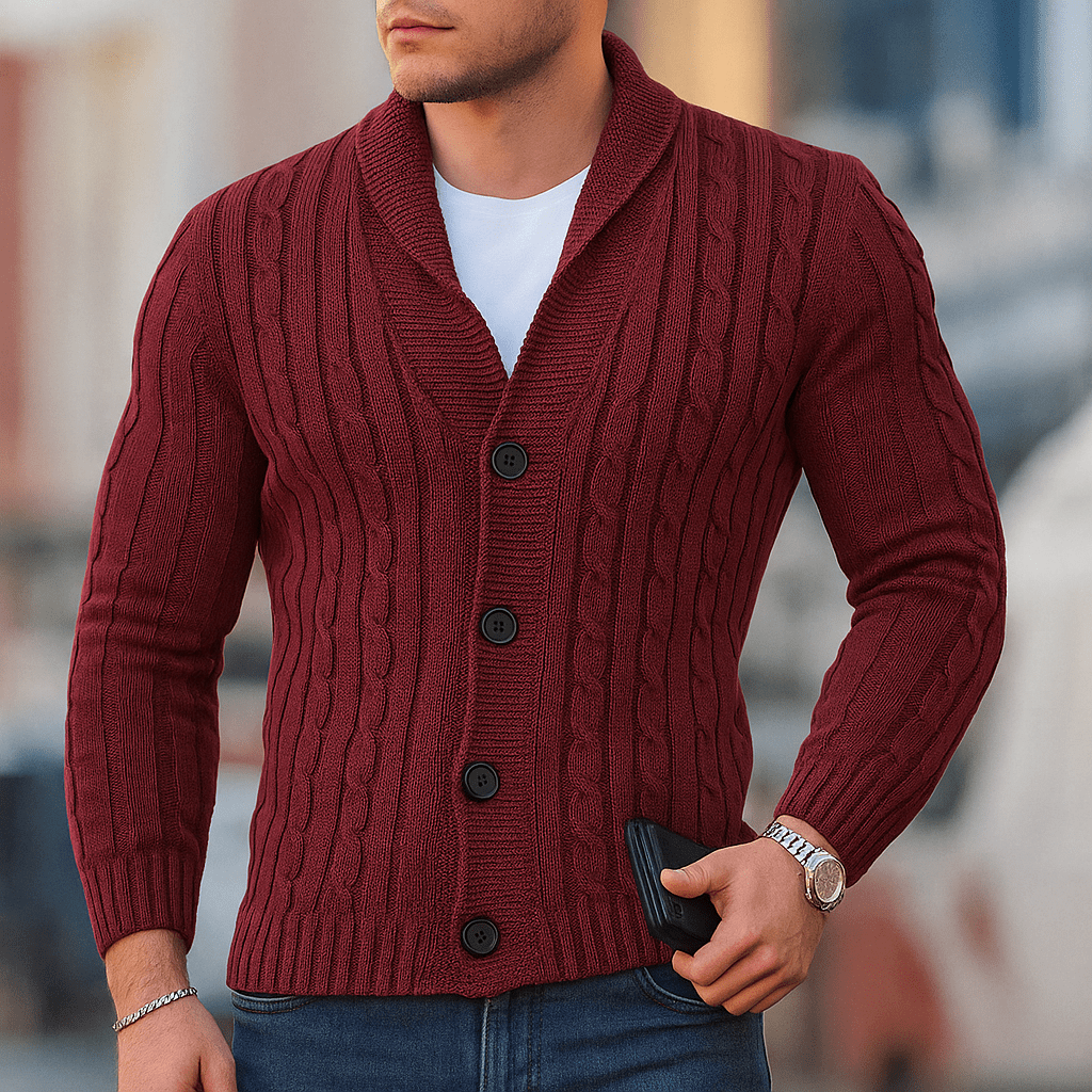 Primadon Pullover Rot-a / S Eleganter Cardigan für Herren warm aus Baumwolle Slim Fit