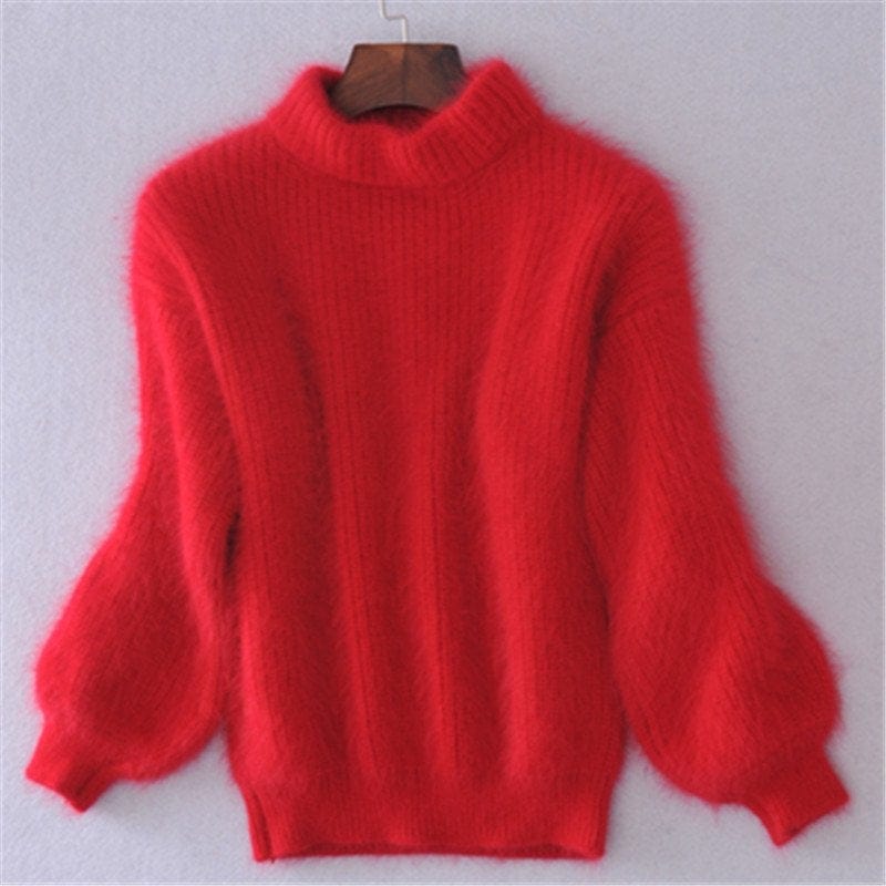Primadon Pullover Rot / XS Eleganter Rollkragenpullover für Damen aus Mohair warm kuschelig Winter