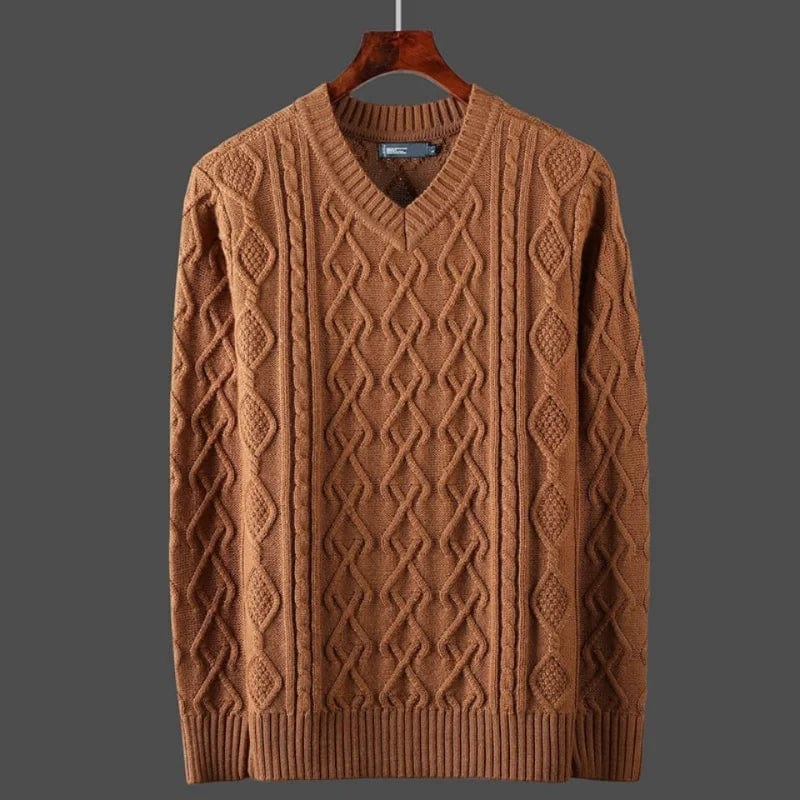 Primadon Pullover Rotbraun / S Emil | Eleganter Kaschmir Pullover für Herren V-Ausschnitt