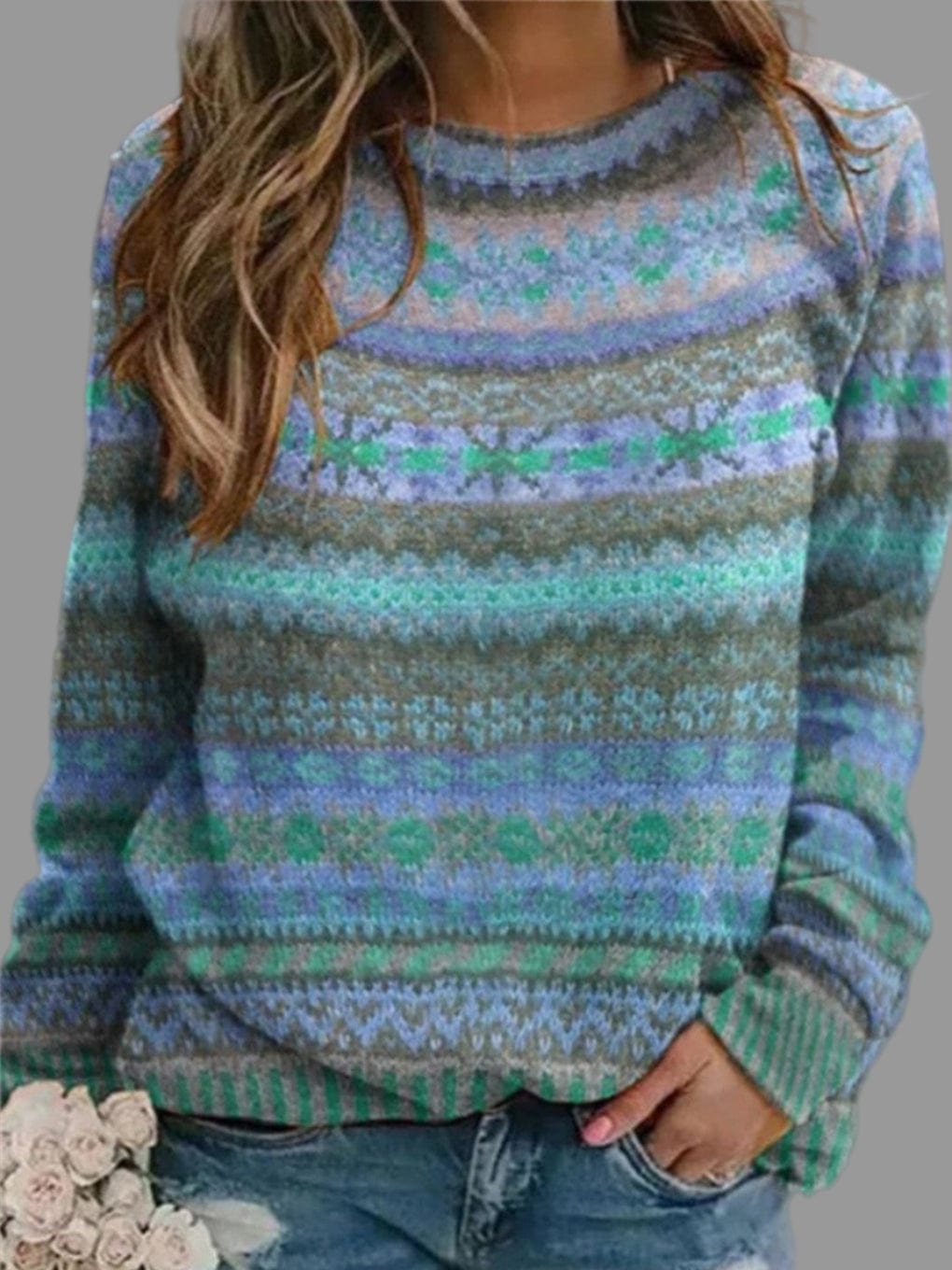 Primadon Pullover S-a Clara | Weicher Damenpullover aus Baumwolle Vintage-Blau