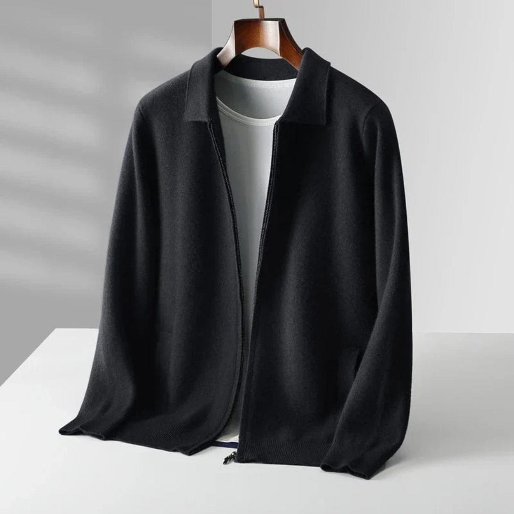 Primadon Pullover Schwarz / S Elegante Strickweste für Herren normaler Schnitt atmungsaktiv mit Reißverschluss und Taschen