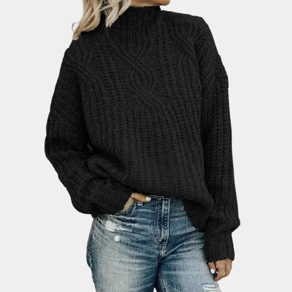Primadon Pullover Schwarz / S Eleganter Strickpullover für Damen hochgeschlossen warm Herbst Winter Polyestermix