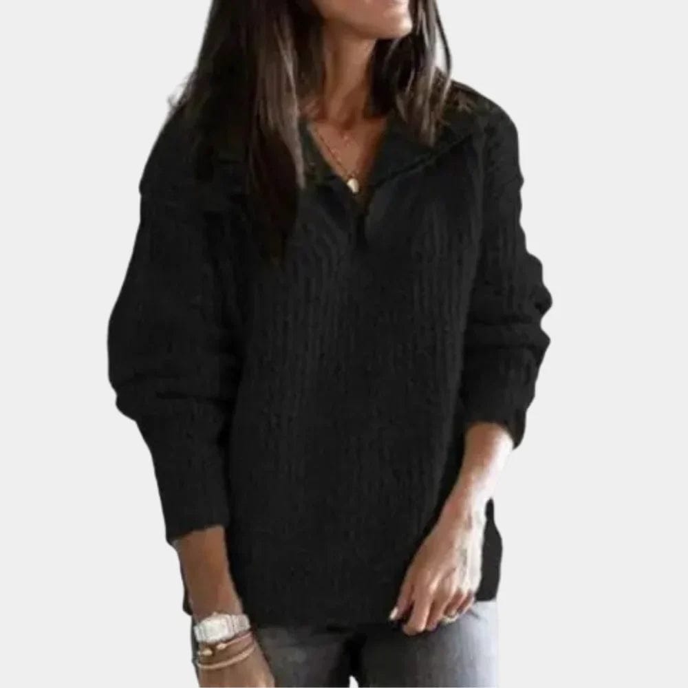 Primadon Pullover Schwarz / XS Eleganter Damenpullover aus Baumwolle ganzjährig vielseitig mit halbem Reißverschluss