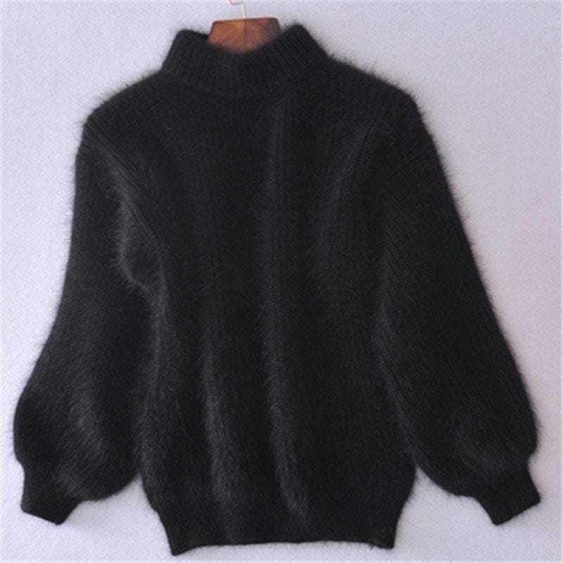 Primadon Pullover Schwarz / XS Eleganter Rollkragenpullover für Damen aus Mohair warm kuschelig Winter