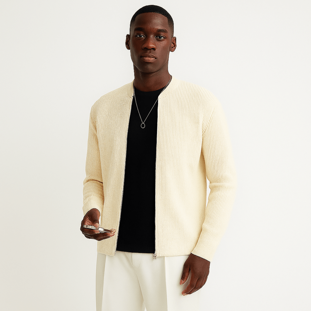 Primadon Pullover & Strickjacken Beige / M Lässiger Cardigan für Herren mit Reißverschluss aus Polyester Frühling Herbst