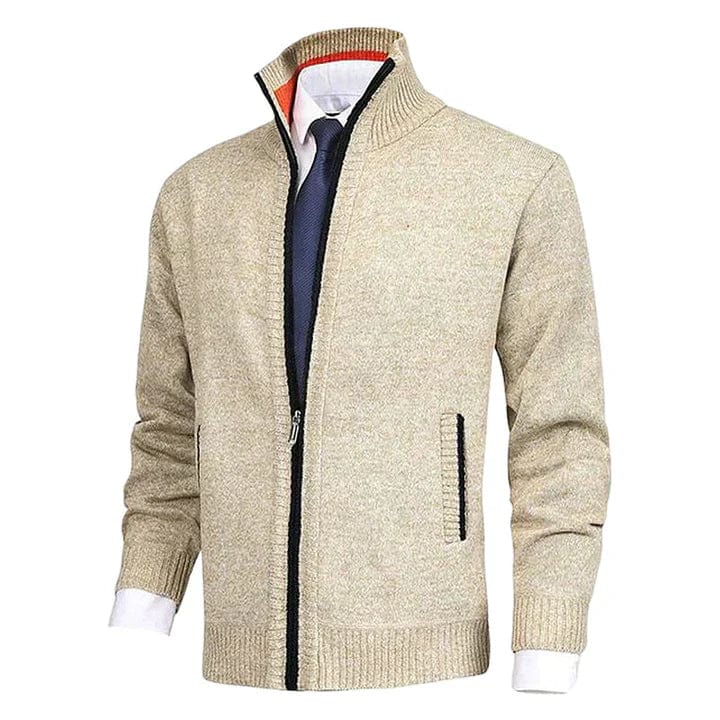 Primadon Pullover & Strickjacken Beige / S Lässiger Strickcardigan für Herren mit Reißverschluss und Taschen aus Baumwollmischung Herbst