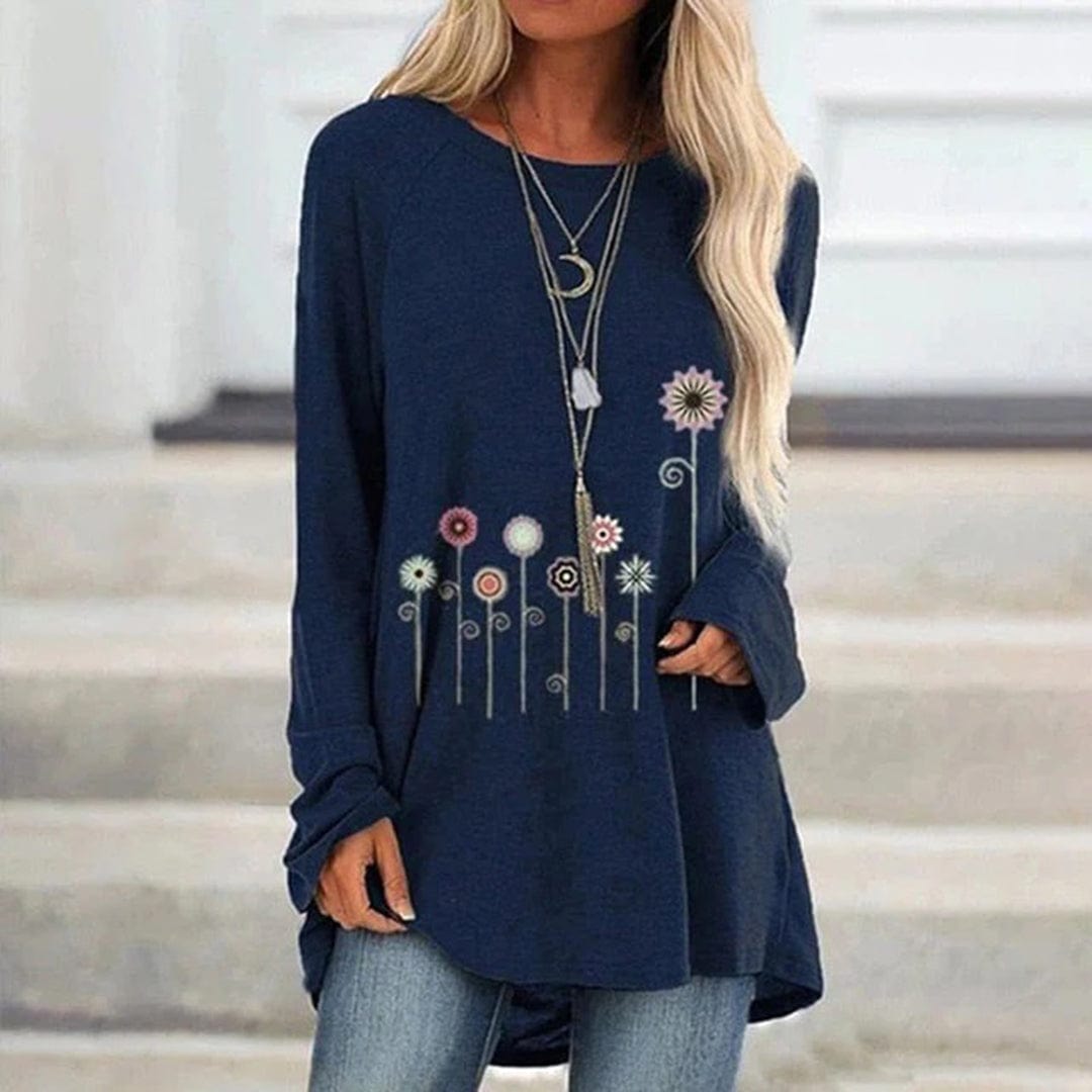 Primadon Pullover & Strickjacken Blau / S Elegantes Sweatshirt für Damen mit 3D-Blumenstickerei atmungsaktiv