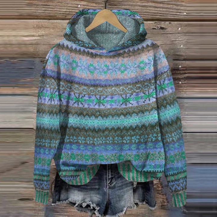 Primadon Pullover & Strickjacken Blau / S Vintage Fair-Isle Hoodie für Damen lässig bequem retro