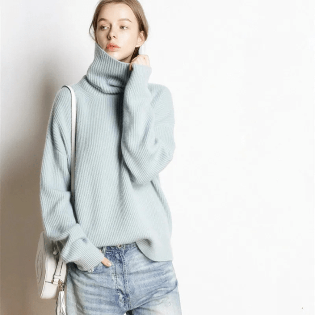 Primadon Pullover & Strickjacken Blau / S Weicher Rollkragenpullover für Damen übergroß kuschelig Herbst Winter
