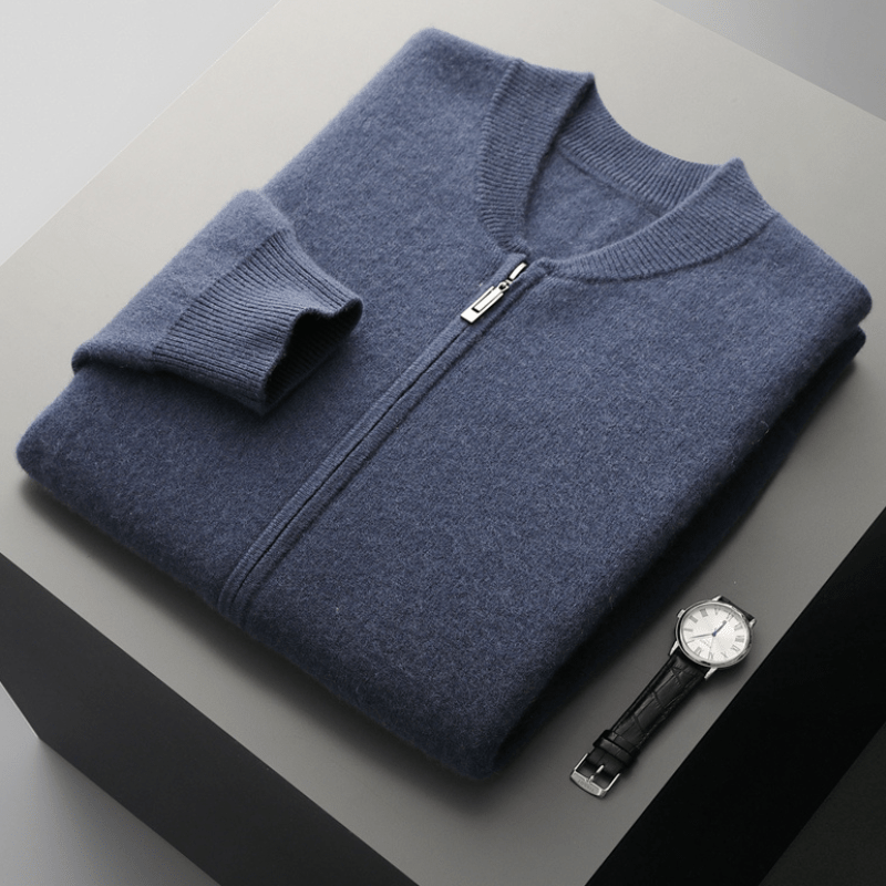 Primadon Pullover & Strickjacken Blau / XS Fairmont | Eleganter Wollzipper für Herren leicht