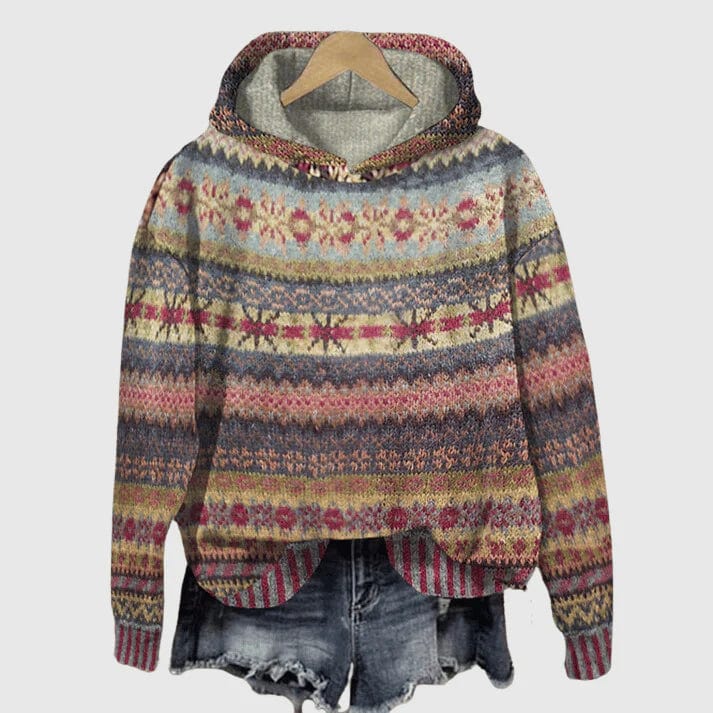 Primadon Pullover & Strickjacken Braun / S Vintage Fair-Isle Hoodie für Damen lässig bequem retro