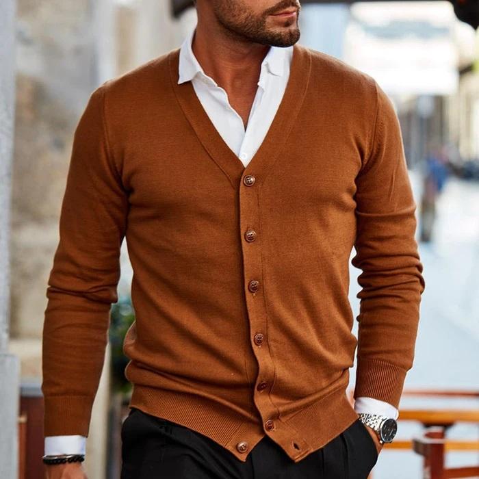 Primadon Pullover & Strickjacken Dunkelbraun / S Weicher Cardigan für Herren klassisch Baumwollmischung Frühling Herbst