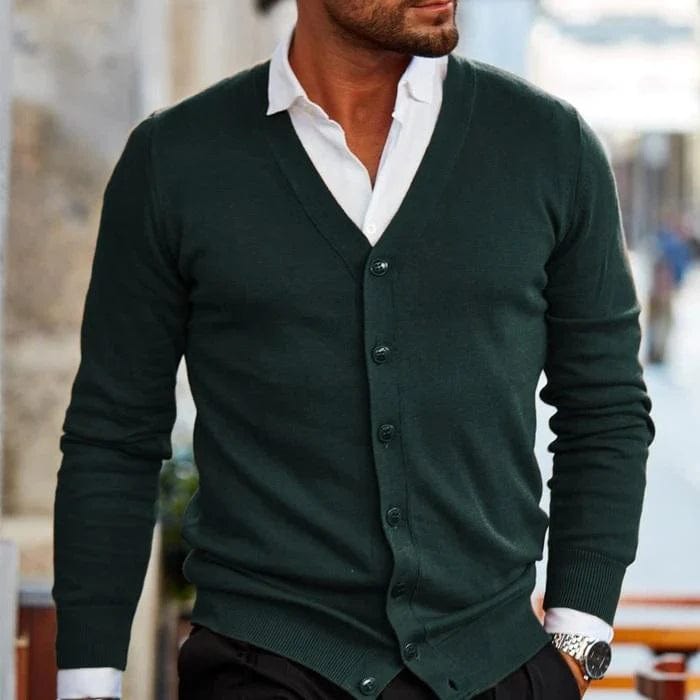 Primadon Pullover & Strickjacken Dunkelgrün / S Weicher Cardigan für Herren klassisch Baumwollmischung Frühling Herbst