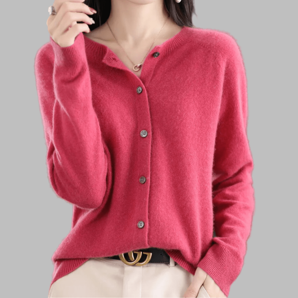 Primadon Pullover & Strickjacken Dunkelrosa / S Eleganter Cardigan für Damen aus Merinowolle und Kaschmir Herbst Winter