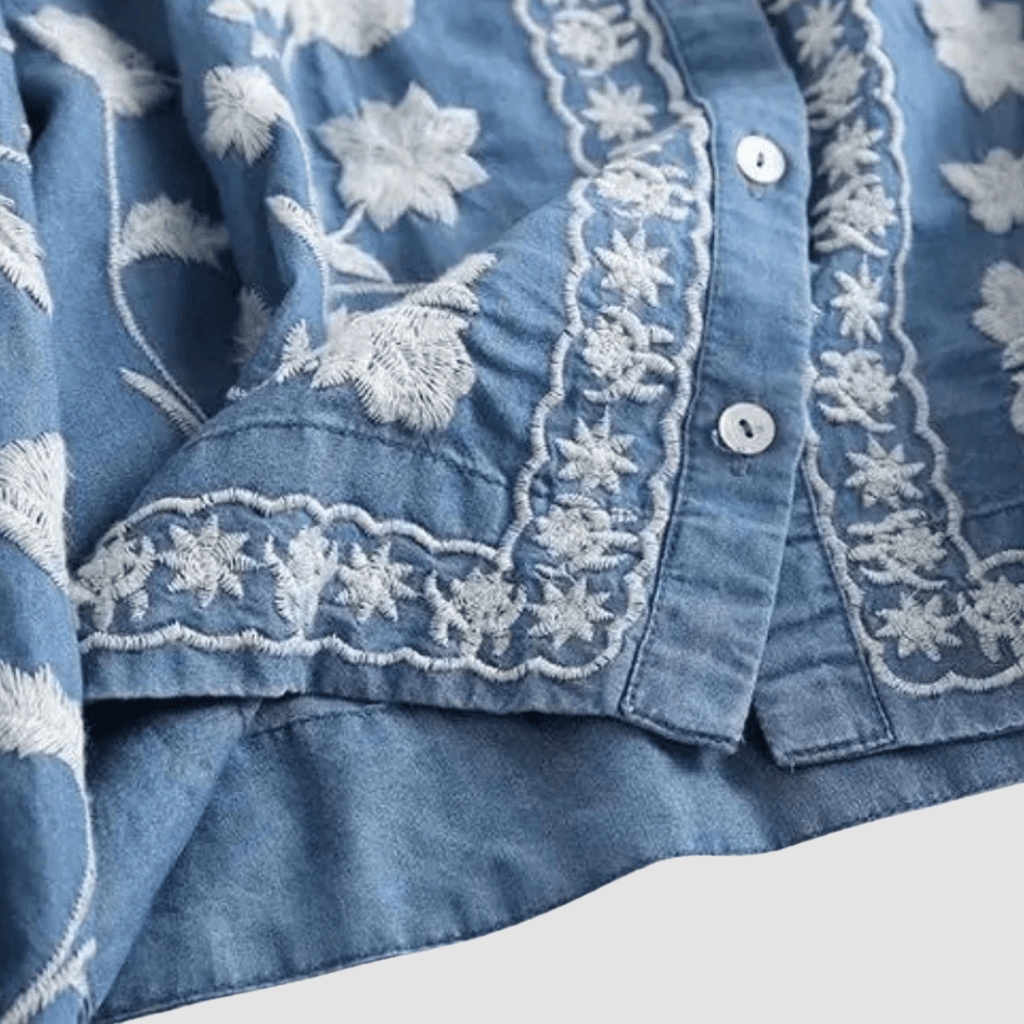 Primadon Pullover & Strickjacken Eleganter Cardigan für Damen mit Blumenstickerei Baumwollmischung Bohemian Stil