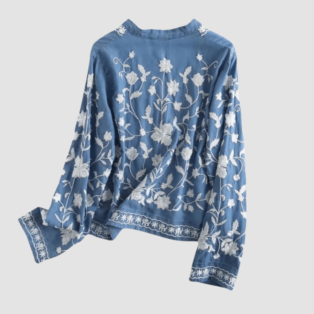 Primadon Pullover & Strickjacken Eleganter Cardigan für Damen mit Blumenstickerei Baumwollmischung Bohemian Stil