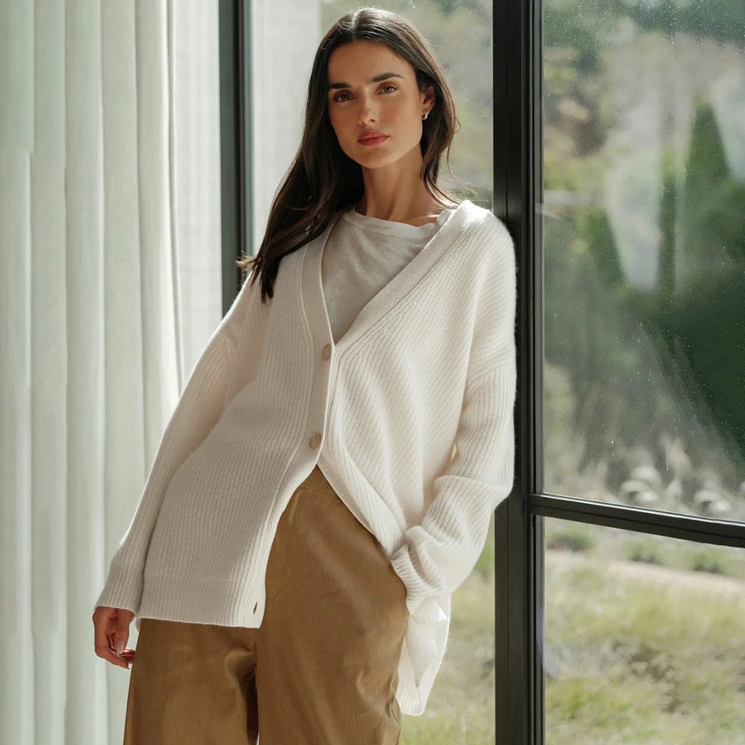 Primadon Pullover & Strickjacken Elfenbein / XS Emilie Damen Strickjacke | Übergröße, Ultra-weiches Material