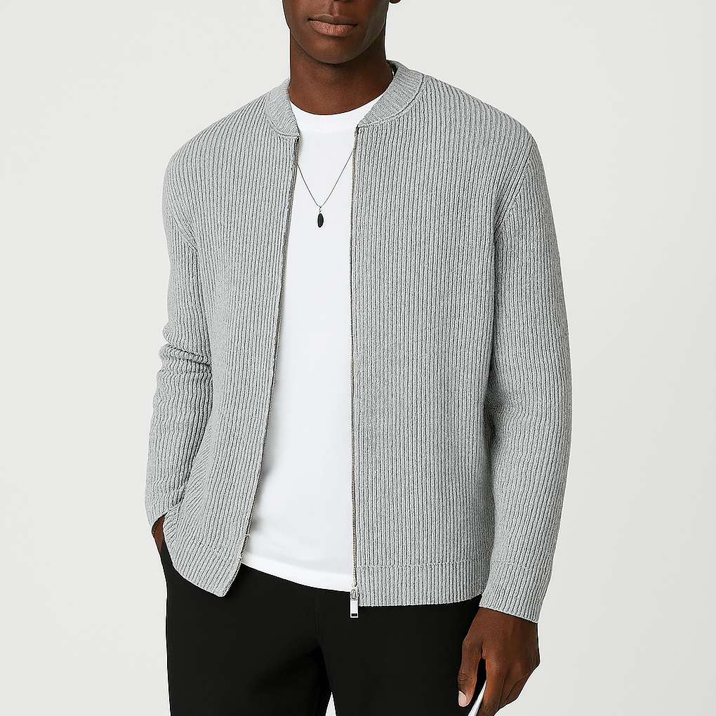Primadon Pullover & Strickjacken Grau / M Lässiger Cardigan für Herren mit Reißverschluss aus Polyester Frühling Herbst