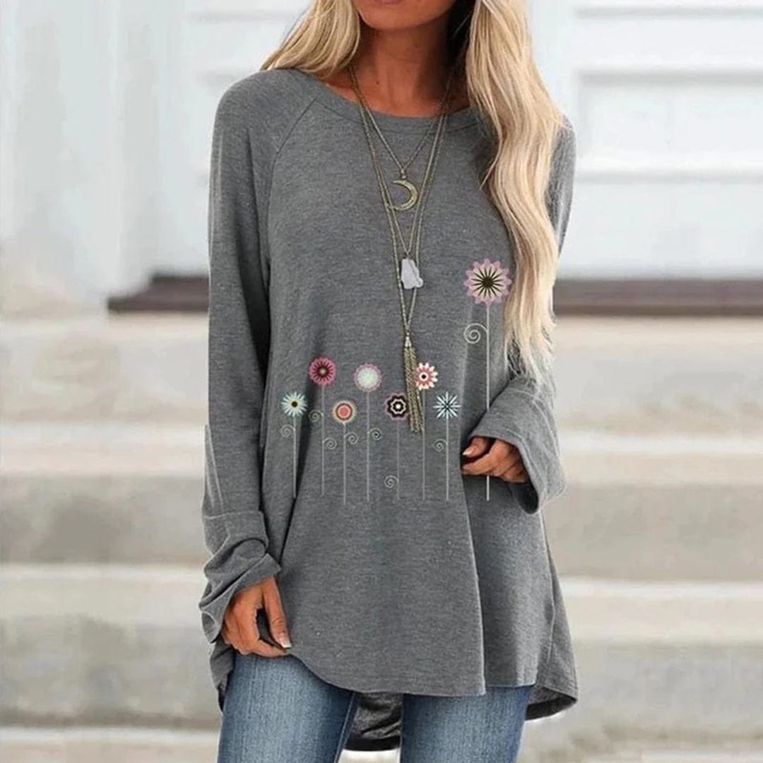 Primadon Pullover & Strickjacken Grau / S Elegantes Sweatshirt für Damen mit 3D-Blumenstickerei atmungsaktiv