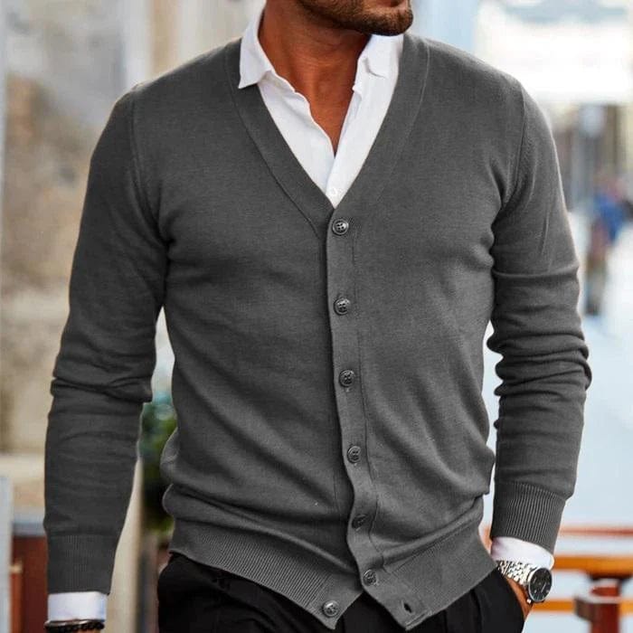 Primadon Pullover & Strickjacken Grau / S Weicher Cardigan für Herren klassisch Baumwollmischung Frühling Herbst