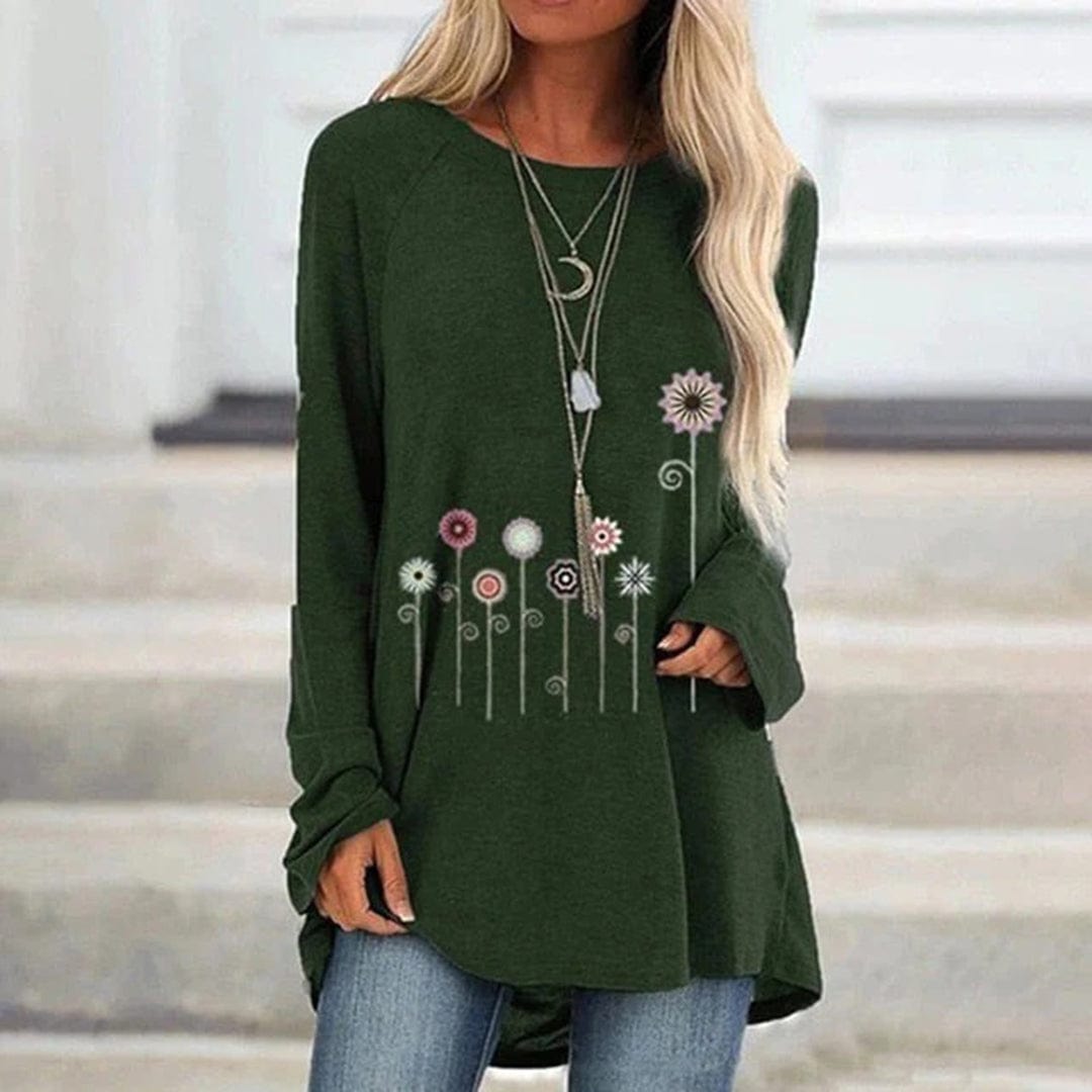 Primadon Pullover & Strickjacken Grün / S Elegantes Sweatshirt für Damen mit 3D-Blumenstickerei atmungsaktiv
