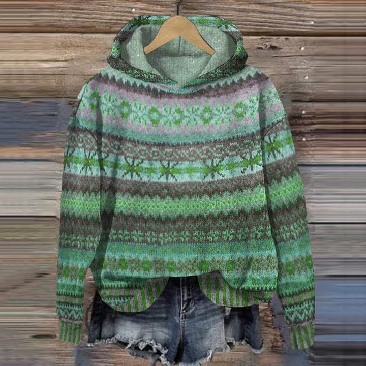 Primadon Pullover & Strickjacken Grün / S Vintage Fair-Isle Hoodie für Damen lässig bequem retro