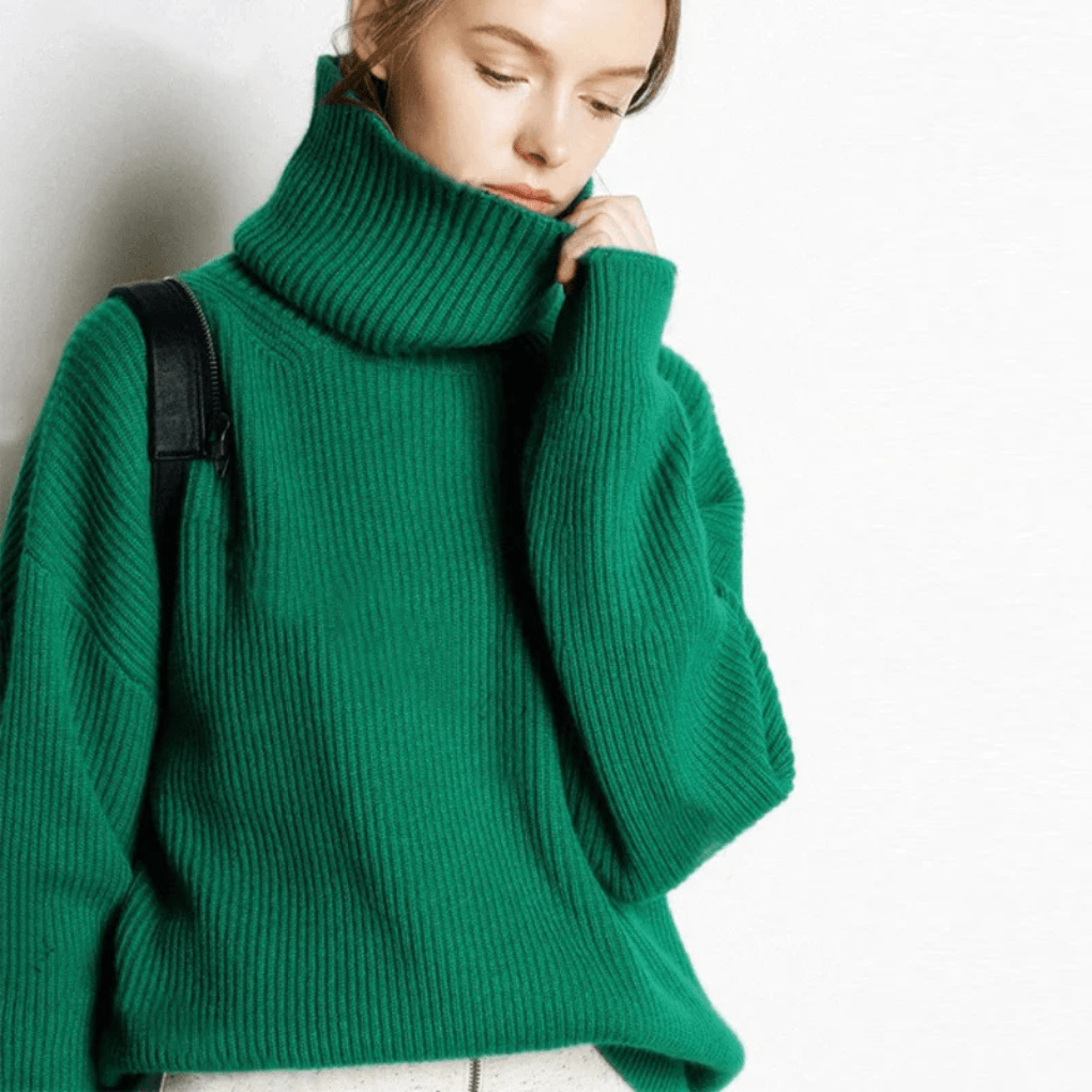 Primadon Pullover & Strickjacken Grün / S Weicher Rollkragenpullover für Damen übergroß kuschelig Herbst Winter