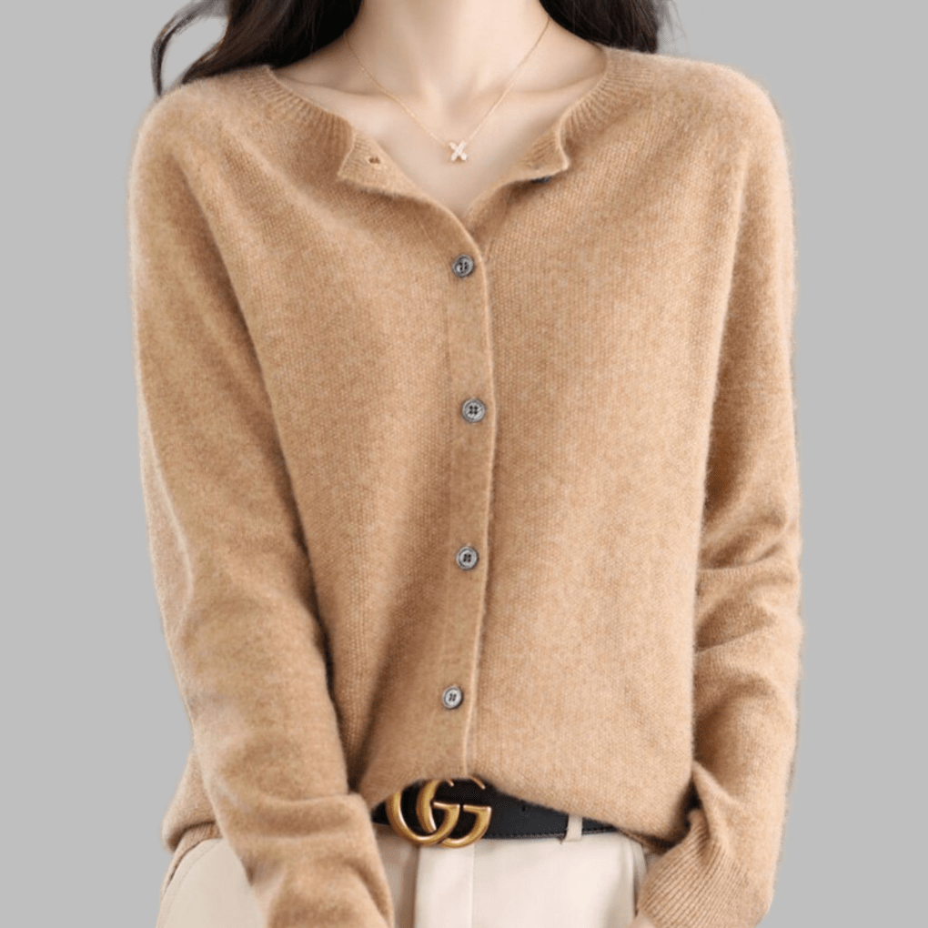 Primadon Pullover & Strickjacken Hellbraun / S Eleganter Cardigan für Damen aus Merinowolle und Kaschmir Herbst Winter