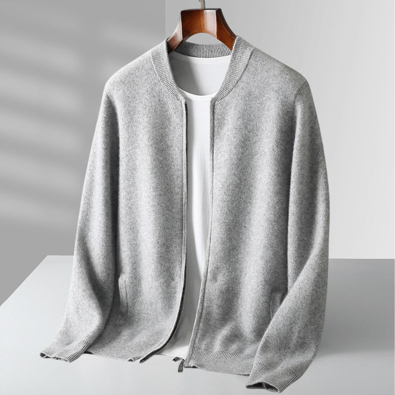 Primadon Pullover & Strickjacken Hellgrau / XS Fairmont | Eleganter Wollzipper für Herren leicht