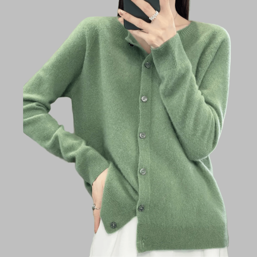 Primadon Pullover & Strickjacken Hellgrün / S Eleganter Cardigan für Damen aus Merinowolle und Kaschmir Herbst Winter