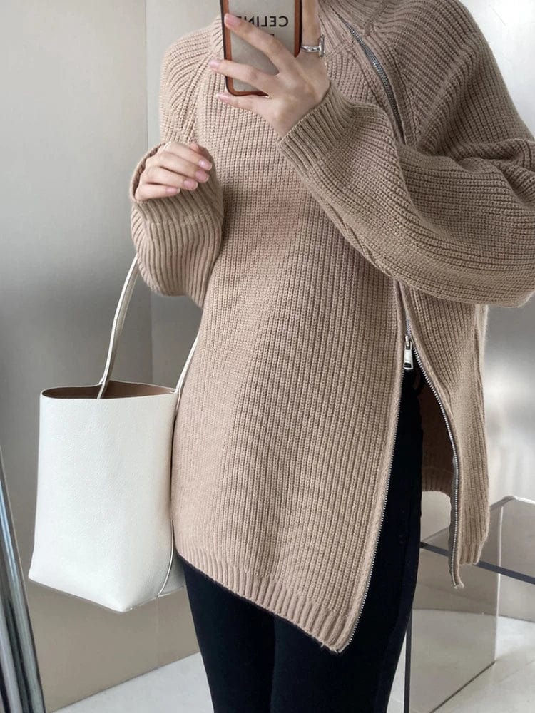 Primadon Pullover & Strickjacken Khaki / Einheitsgröße Clara Damen Weste | Atmungsaktives Rippendesign, Praktischer Reißverschluss