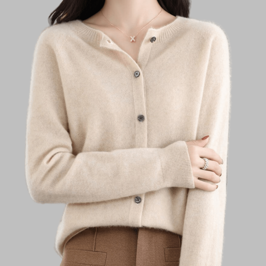 Primadon Pullover & Strickjacken Khaki / S Eleganter Cardigan für Damen aus Merinowolle und Kaschmir Herbst Winter