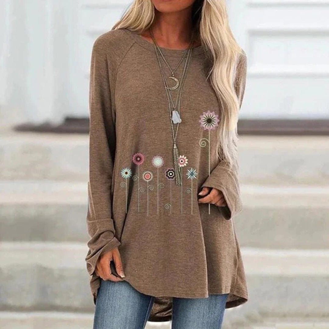 Primadon Pullover & Strickjacken Khaki / S Elegantes Sweatshirt für Damen mit 3D-Blumenstickerei atmungsaktiv