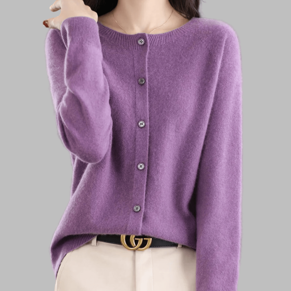 Primadon Pullover & Strickjacken Lila / S Eleganter Cardigan für Damen aus Merinowolle und Kaschmir Herbst Winter