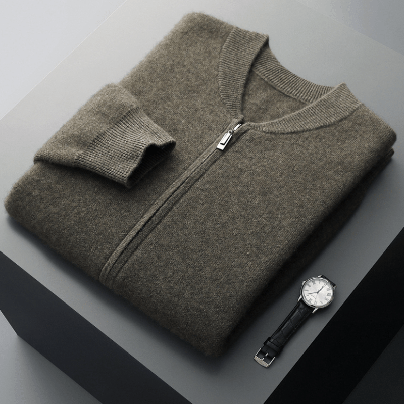 Primadon Pullover & Strickjacken Olivegrün / XS Fairmont | Eleganter Wollzipper für Herren leicht