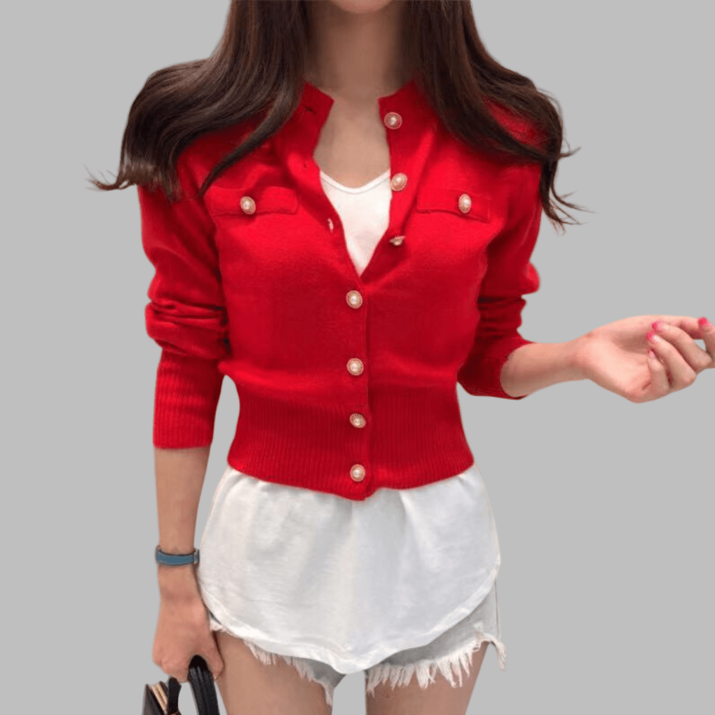 Primadon Pullover & Strickjacken Rot / EINE GRÖSSE Eleganter Cardigan für Damen aus weichem Strickstoff Sommer atmungsaktiv vielseitig