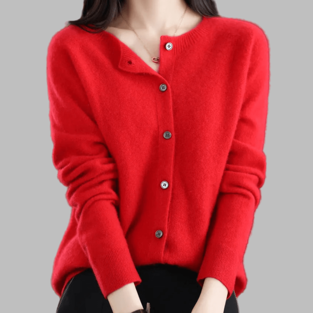 Primadon Pullover & Strickjacken Rot / S Eleganter Cardigan für Damen aus Merinowolle und Kaschmir Herbst Winter