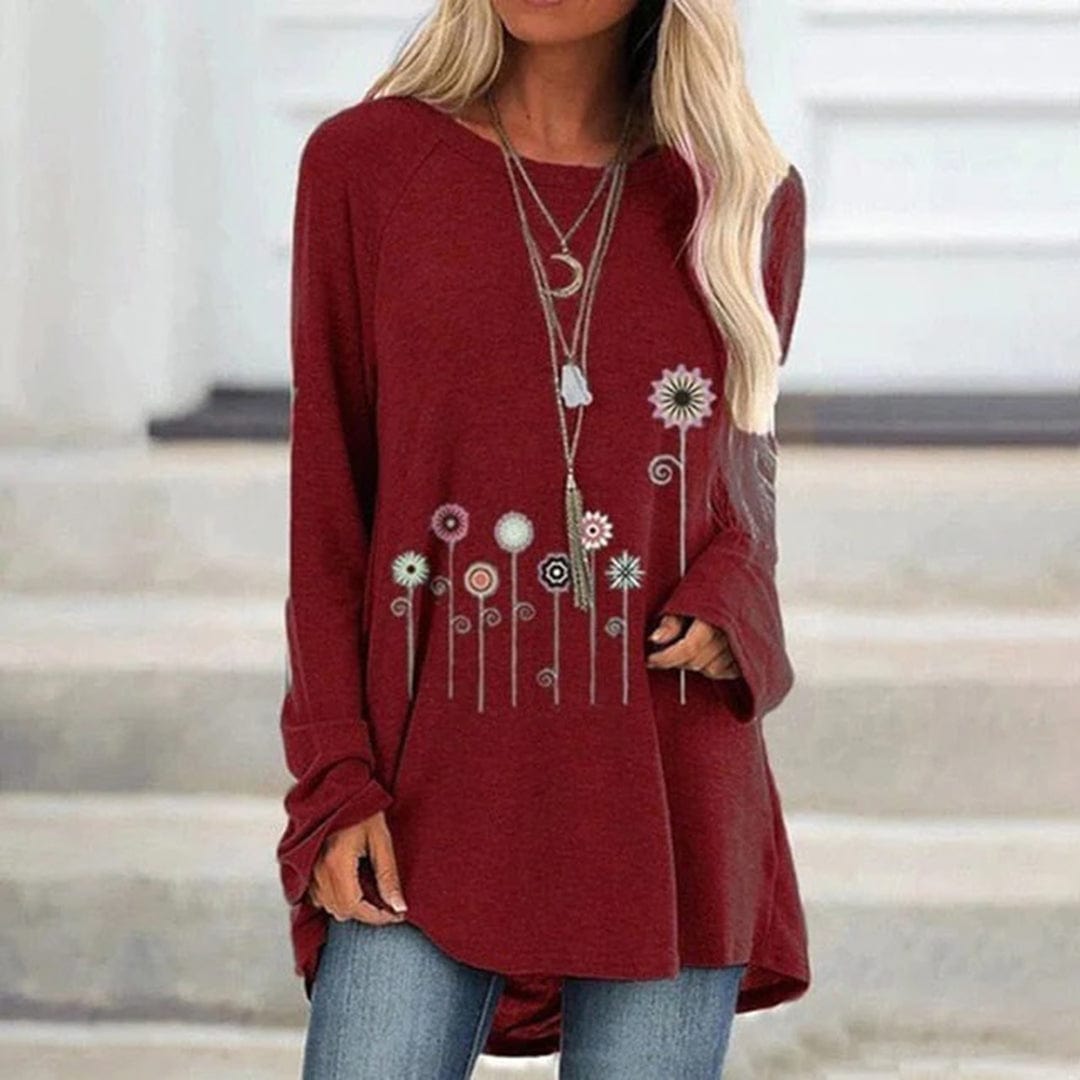 Primadon Pullover & Strickjacken Rot / S Elegantes Sweatshirt für Damen mit 3D-Blumenstickerei atmungsaktiv