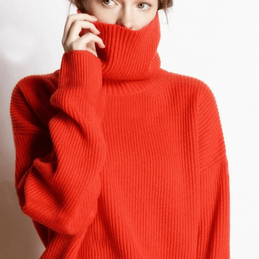 Primadon Pullover & Strickjacken Rot / S Weicher Rollkragenpullover für Damen übergroß kuschelig Herbst Winter