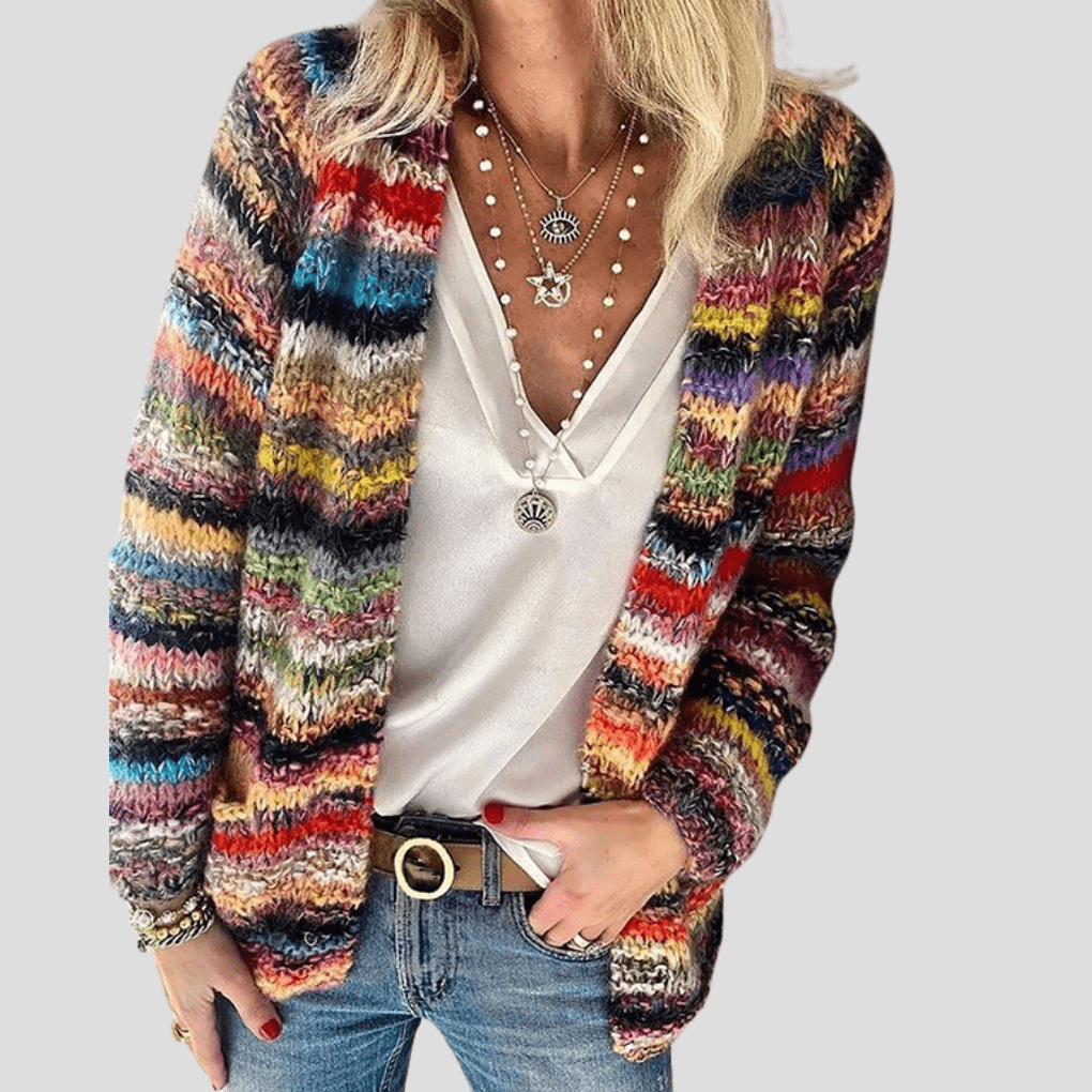 Primadon Pullover & Strickjacken S Clara | Lässige Strickjacke für Damen langarm mit Streifen