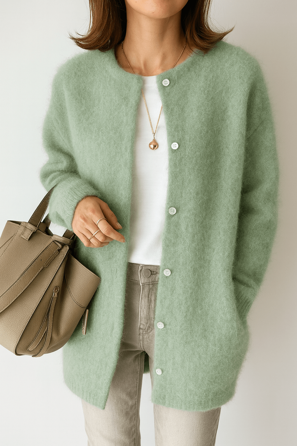 Primadon Pullover & Strickjacken Salbeigrün / XS Clara | Elegante Strickjacke für Damen Oversize Herbst