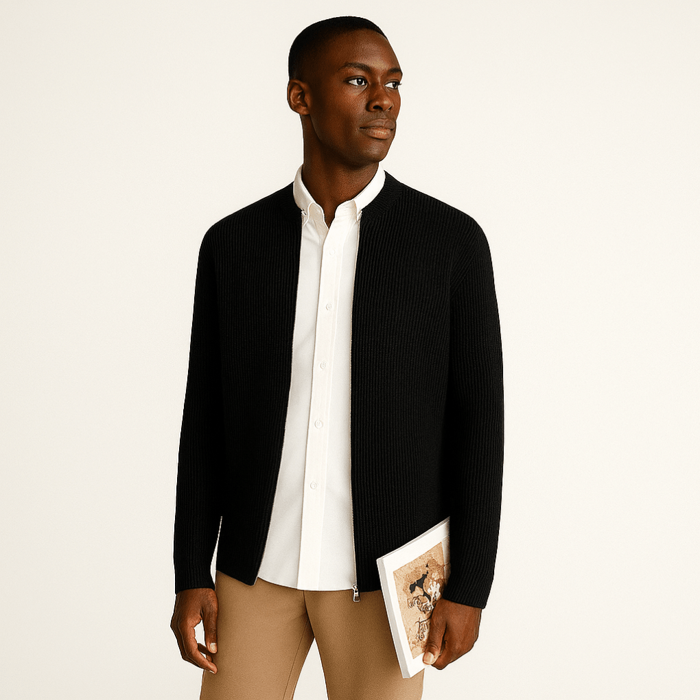 Primadon Pullover & Strickjacken Schwarz / M Lässiger Cardigan für Herren mit Reißverschluss aus Polyester Frühling Herbst