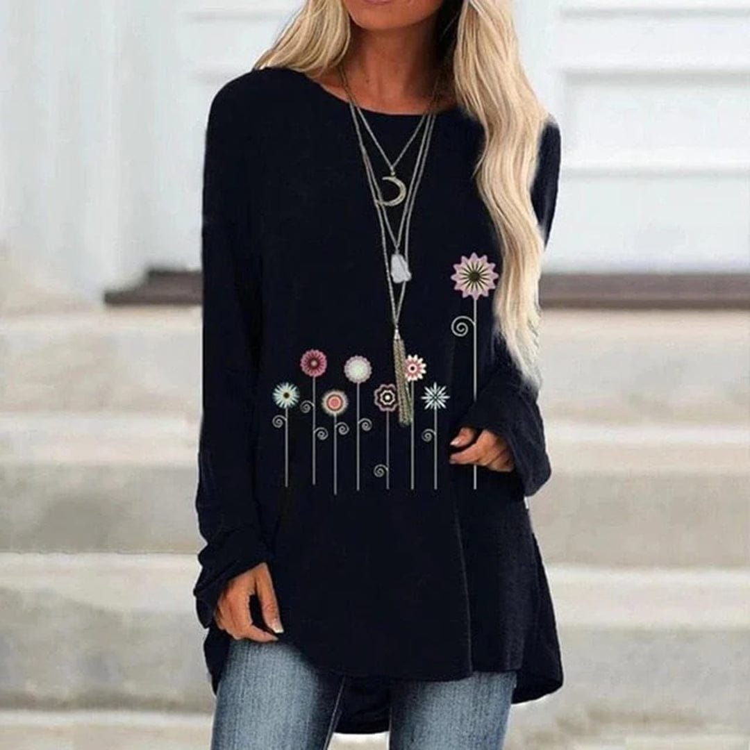 Primadon Pullover & Strickjacken Schwarz / S Elegantes Sweatshirt für Damen mit 3D-Blumenstickerei atmungsaktiv