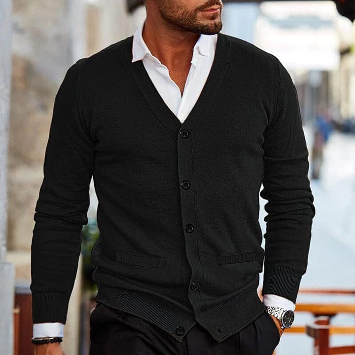 Primadon Pullover & Strickjacken Schwarz / S Weicher Cardigan für Herren klassisch Baumwollmischung Frühling Herbst