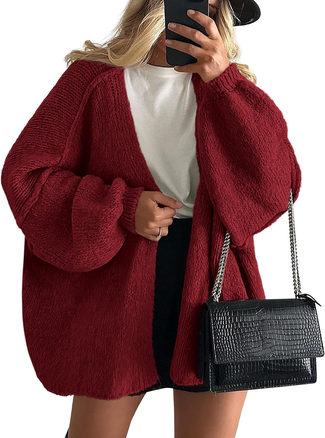 Primadon Pullover & Strickjacken Weinrot / S Lara | Lässige Strickjacke für Damen Oversize Gemütlich