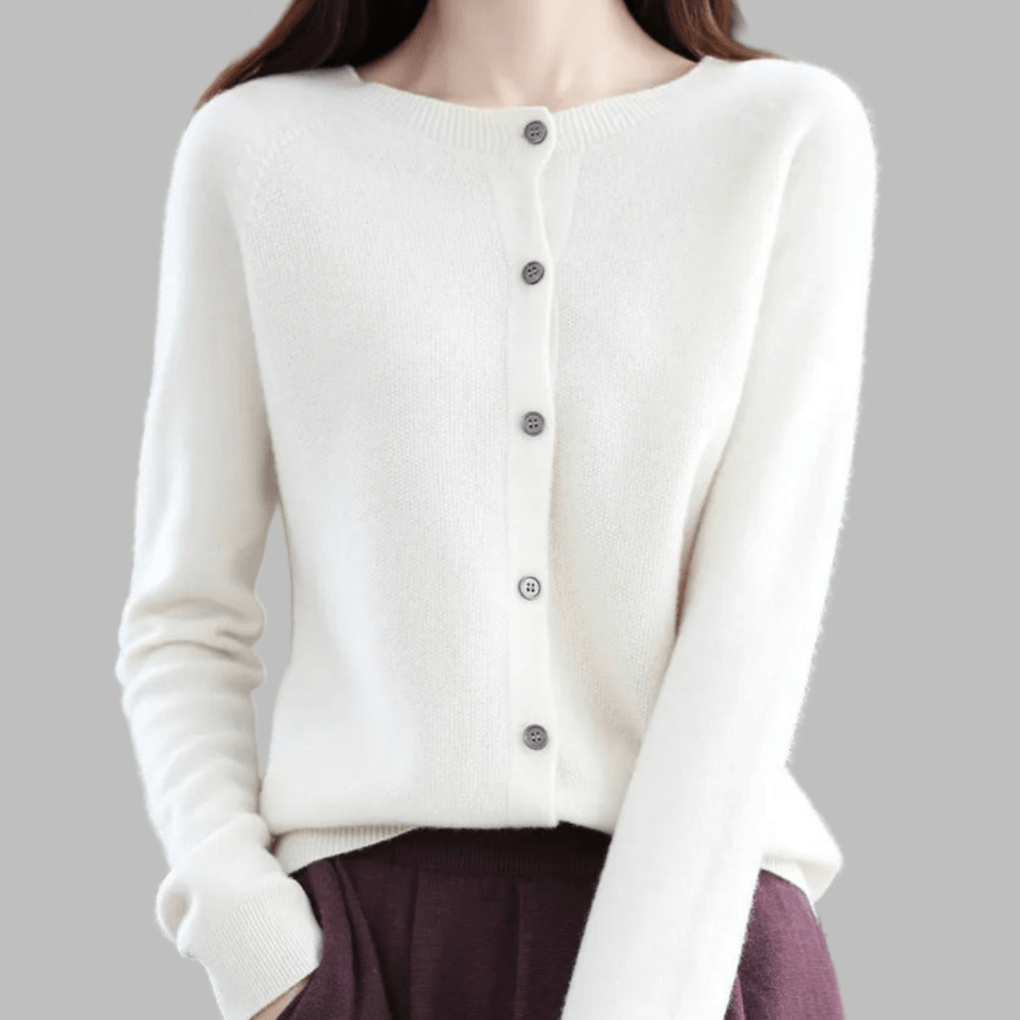 Primadon Pullover & Strickjacken Weiß / S Eleganter Cardigan für Damen aus Merinowolle und Kaschmir Herbst Winter