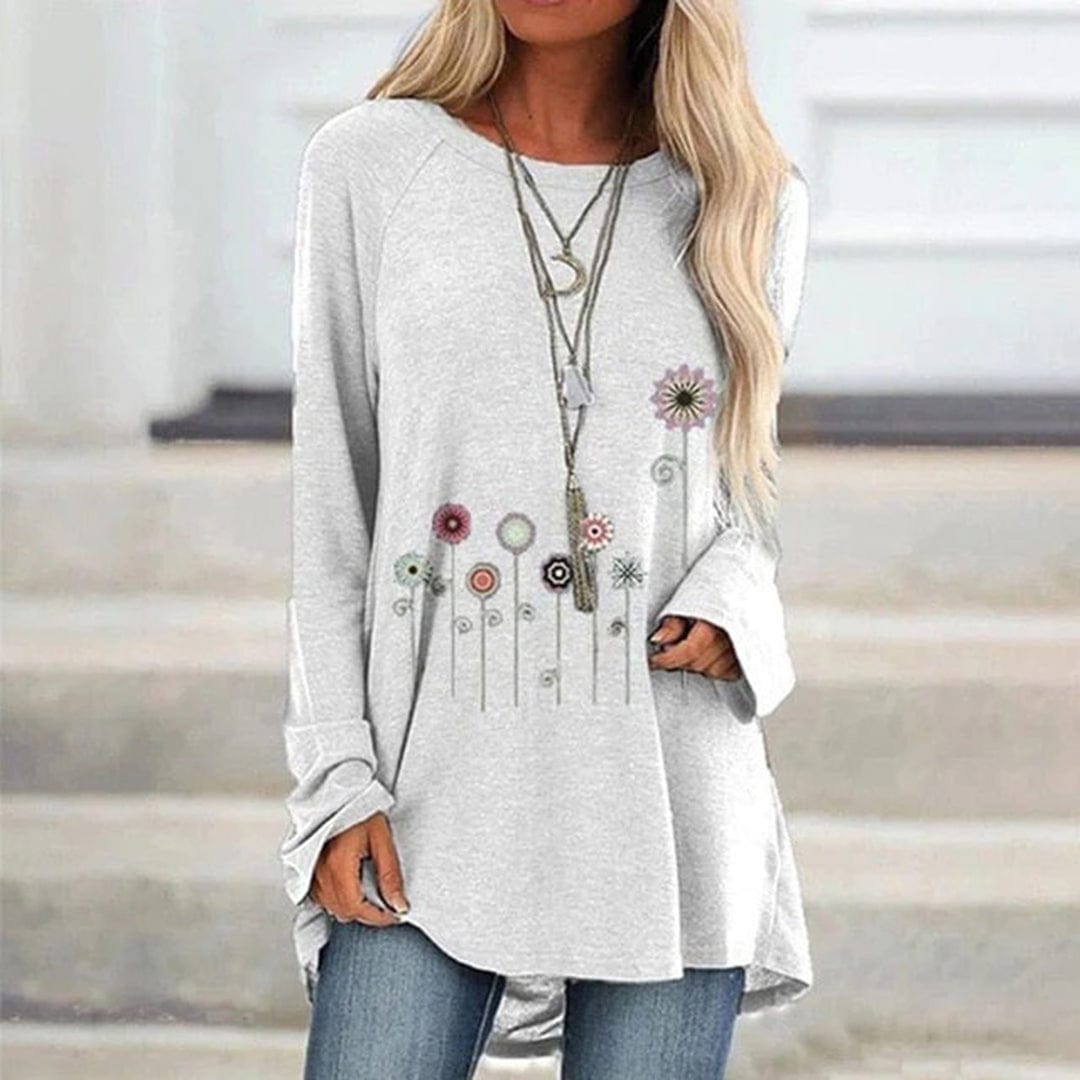 Primadon Pullover & Strickjacken Weiß / S Elegantes Sweatshirt für Damen mit 3D-Blumenstickerei atmungsaktiv
