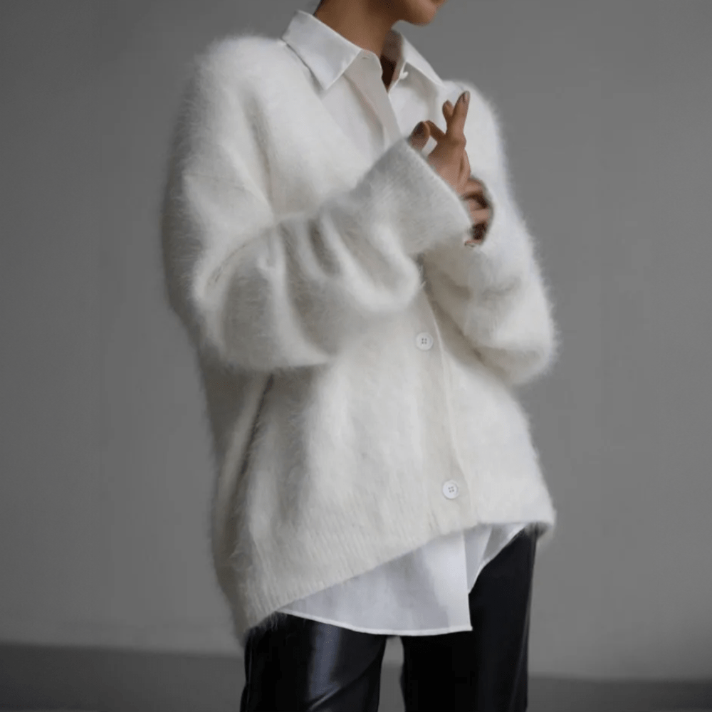 Primadon Pullover & Strickjacken Weiß / S Romy | Flauschige Strickjacke für Damen Oversize Herbst