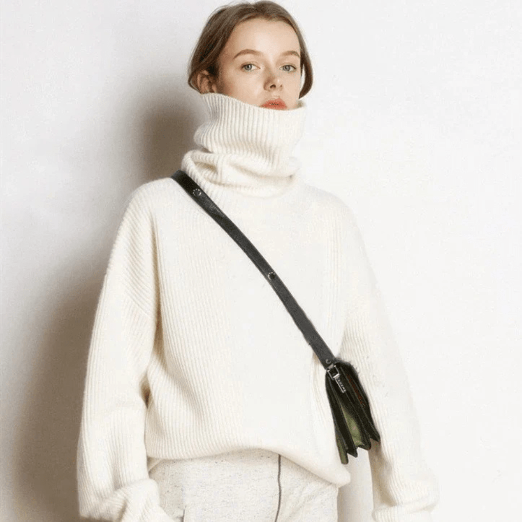 Primadon Pullover & Strickjacken Weiß / S Weicher Rollkragenpullover für Damen übergroß kuschelig Herbst Winter